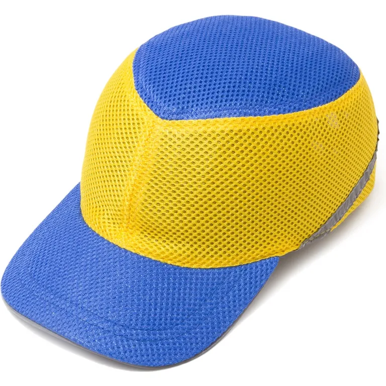 Каска-бейсболка ударостійка зі світловідбиваючою стрічкою (колір синьо-жовтий)