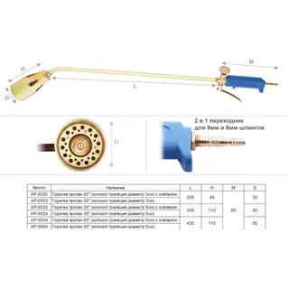 Пальник пропановий 50" (сопло трапецієподібне, діаметр 5 см) з клапаном