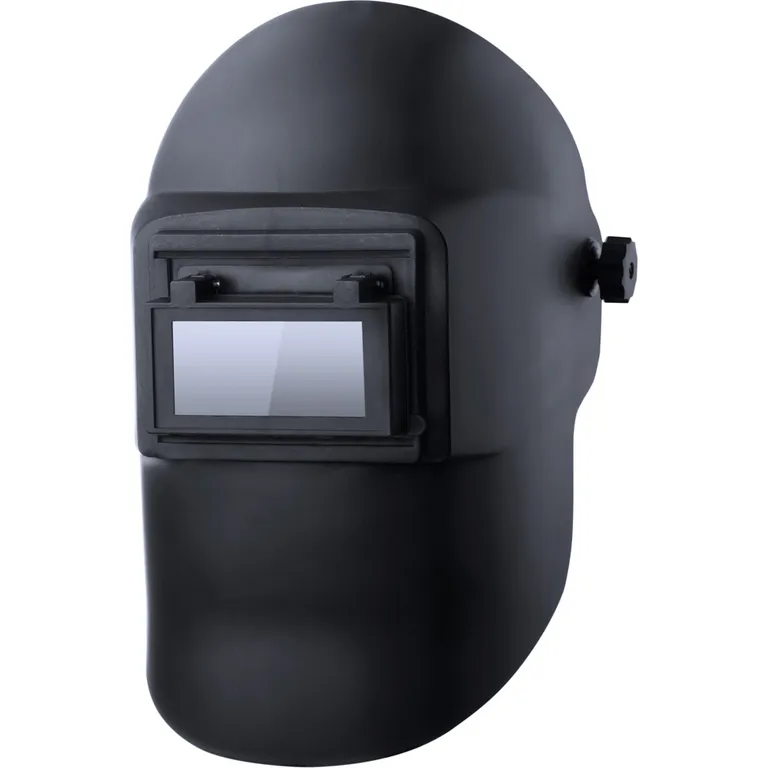 Маска зварювальника Ягуар з відкидним світлофільтром з наголовником як в масці Хамелеон (2 скла затемнене (С-3,4,5,6) та прозоре: матеріал мінеральне загартоване скло розмір 50х102х2,8 мм, маска: ПП, наголовник: ПЕ) VITA