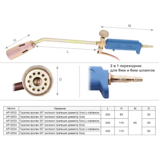Пальник пропановий 30" (сопло трапецієподібне, діаметр 3 см) з клапаном