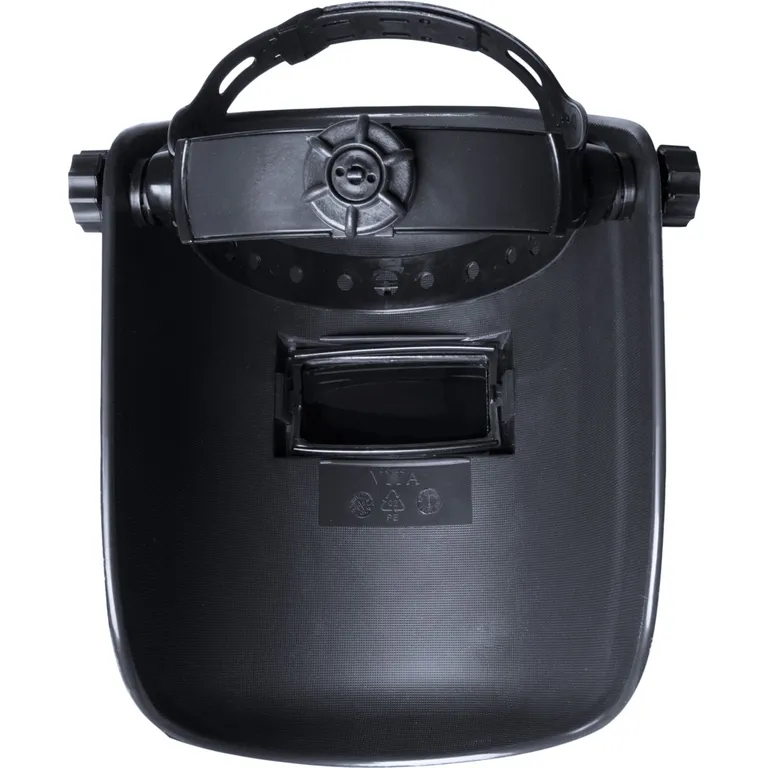 Маска зварювальника Престиж з відкидним світлофільтром з наголовником як в масці Хамелеон (2 скла затемнене (С-3,4,5,6) та прозоре: матеріал мінеральне загартоване скло розмір 50х102х2,8 мм, маска: ПП, наголовник: ПЕ) VITA