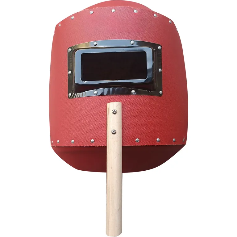 Щиток зварювальника фібро-картон червоний 1 мм з дерев'яною знімною ручкою (світлофільтр: С-3 (9 DIN) мінеральне загартоване скло розмір 50х109х2,2 мм) VITA