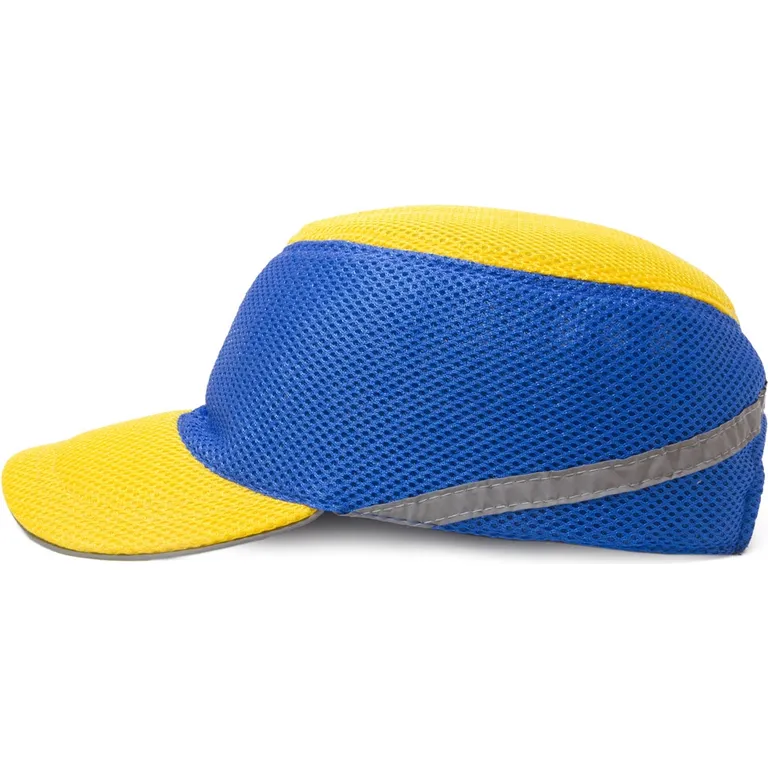 Каска-бейсболка ударостійка зі світловідбиваючою стрічкою (колір жовто-синій)