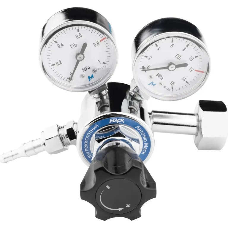 Редуктор з манометром вуглекислотний УР-6 (16 МПа) хром (корпус латунь, великий) Антоніо Маск GU-1010