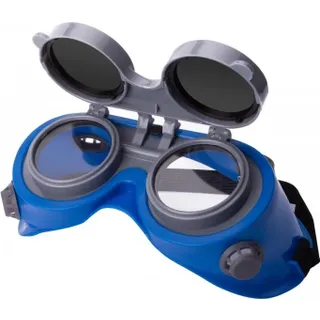 Окуляри зварювальні, лінзи відкидні круглі Г-2 (6 DIN) діам. 50 мм з непрямою вентиляцією 4 клапани (4 лінзи: мінеральне загартоване скло, оправа: АБС + ПВХ м'яка еластична, не замерзає на морозі синя) Антоніо Маск SL-1010