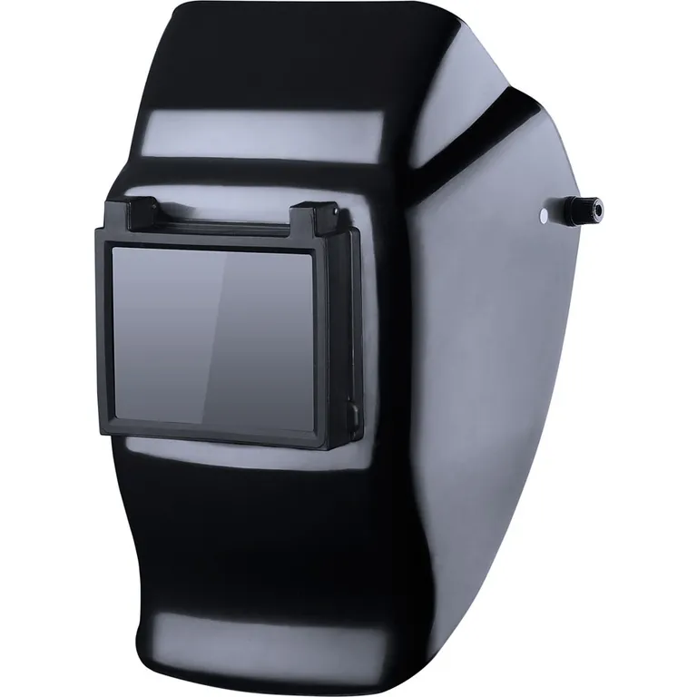 Маска зварювальника ВІДКИДНА ЄВРО-скло з відкидним світлофільтром (2 скла затемнене (С-3,4,5,6) та прозоре: матеріал мінеральне загартоване скло, розмір 90х110х2,8 мм, маска: ПП, наголовник: ПЕ) VITA