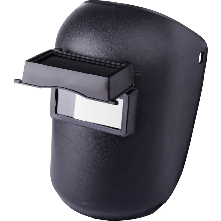 Маска зварювальника Престиж з відкидним світлофільтром з наголовником як в масці Хамелеон (2 скла затемнене (С-3,4,5,6) та прозоре: матеріал мінеральне загартоване скло розмір 50х102х2,8 мм, маска: ПП, наголовник: ПЕ) VITA