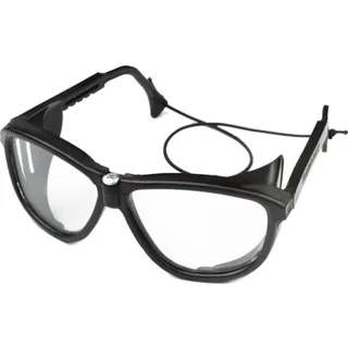 Окуляри захисні 0276-у прозорі з висувними дужками (Класік) з боковим захистом і резинкою на дужках (лінза: мінеральне загартоване скло, оправа: ПП чорний)