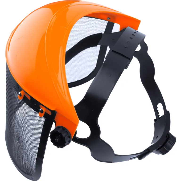 Щиток захисний СІТКА для мотокоси/тримера/газонокосарки, наголовник з рейковий механізмом (матеріал сітки: метал, висота екрану 17 см)