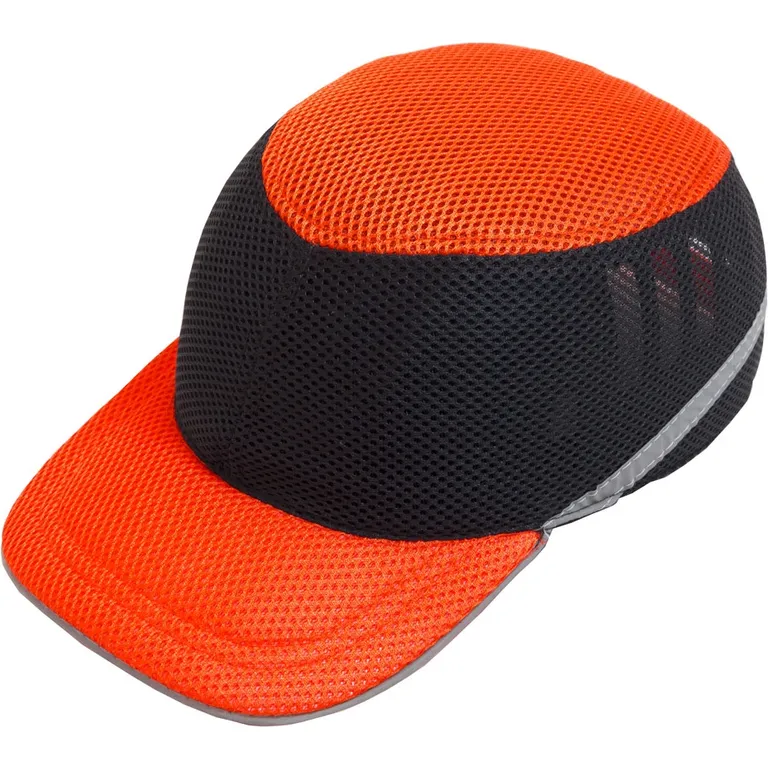 Каска-бейсболка ударостійка зі світловідбиваючою стрічкою (колір помаранчево-чорний)