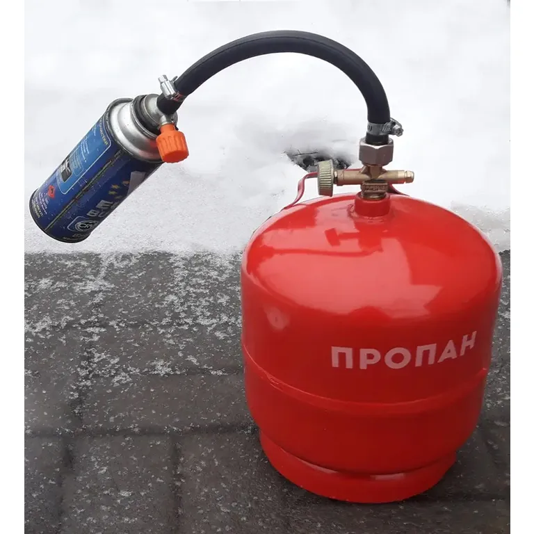 Пристрій заправний для газових балончиків 220 грамм з цанговим кріпленням, довжина 35 см на хомутах