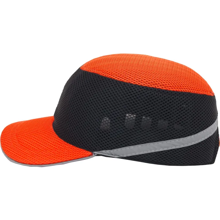 Каска-бейсболка ударостійка зі світловідбиваючою стрічкою (колір помаранчево-чорний)