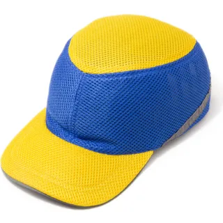 Каска-бейсболка ударостійка зі світловідбиваючою стрічкою (колір жовто-синій)