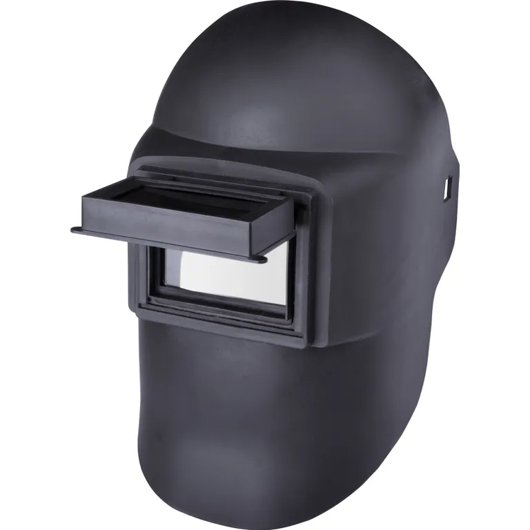 Маска зварювальника Ягуар з відкидним світлофільтром з наголовником як в масці Хамелеон (2 скла затемнене (С-3,4,5,6) та прозоре: матеріал мінеральне загартоване скло розмір 50х102х2,8 мм, маска: ПП, наголовник: ПЕ) VITA