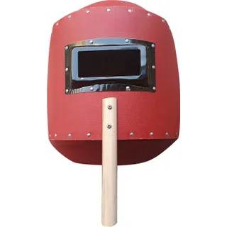 Щиток зварювальника фібро-картон червоний 1 мм з дерев'яною знімною ручкою (світлофільтр: С-3 (9 DIN) мінеральне загартоване скло розмір 50х109х2,2 мм) VITA