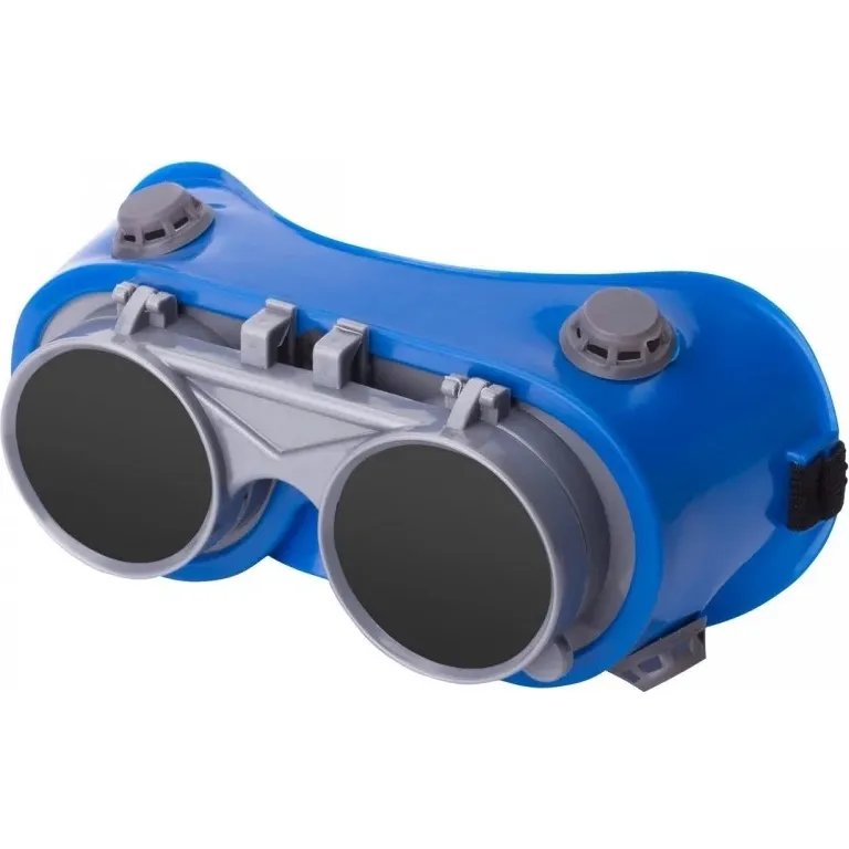 Окуляри зварювальні, лінзи відкидні круглі Г-2 (6 DIN) діам. 50 мм з непрямою вентиляцією 4 клапани (4 лінзи: мінеральне загартоване скло, оправа: АБС + ПВХ м'яка еластична, не замерзає на морозі синя) Антоніо Маск SL-1010