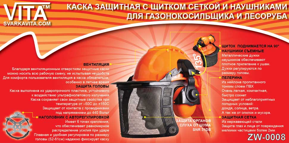 Щиток сетка с наушниками и каской для назонокосильщика и лесоруба