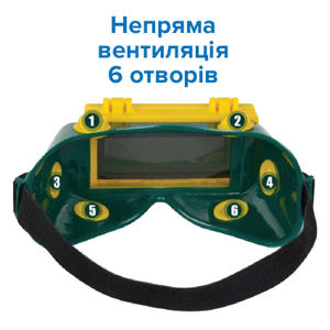 Окуляри зварювальні з автозатемненням (оправа: зелена гума, відкидна лінза, з непрямою вентиляцією 6 клапанів) VITA, фото 4, цена