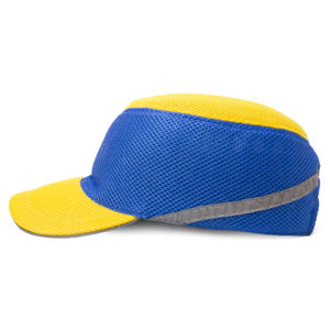 Каска-бейсболка ударопрочная со светоотражающей лентой (цвет жёлто-синяя), фото 2, цена